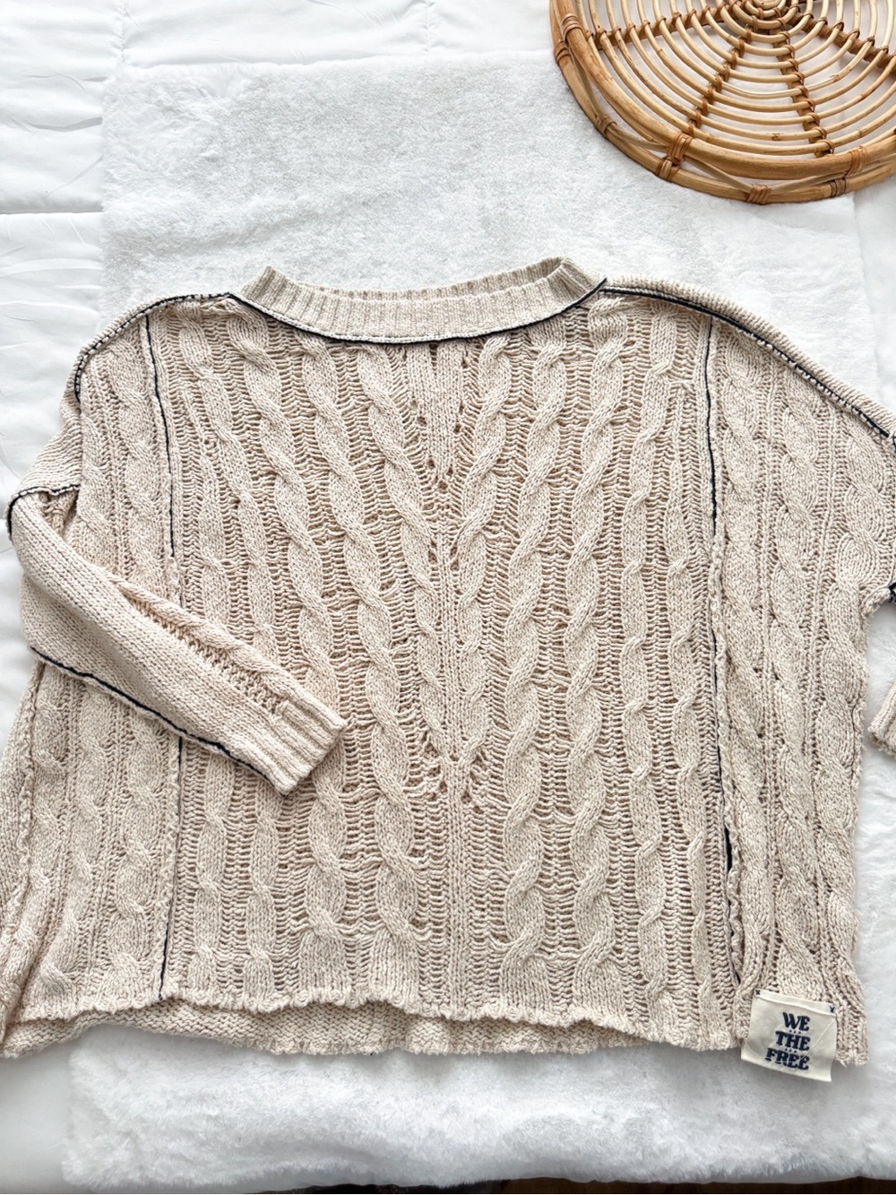 Free People We The Free Morgan Cable Pullover Sweater Cream - Picture 16 of 16